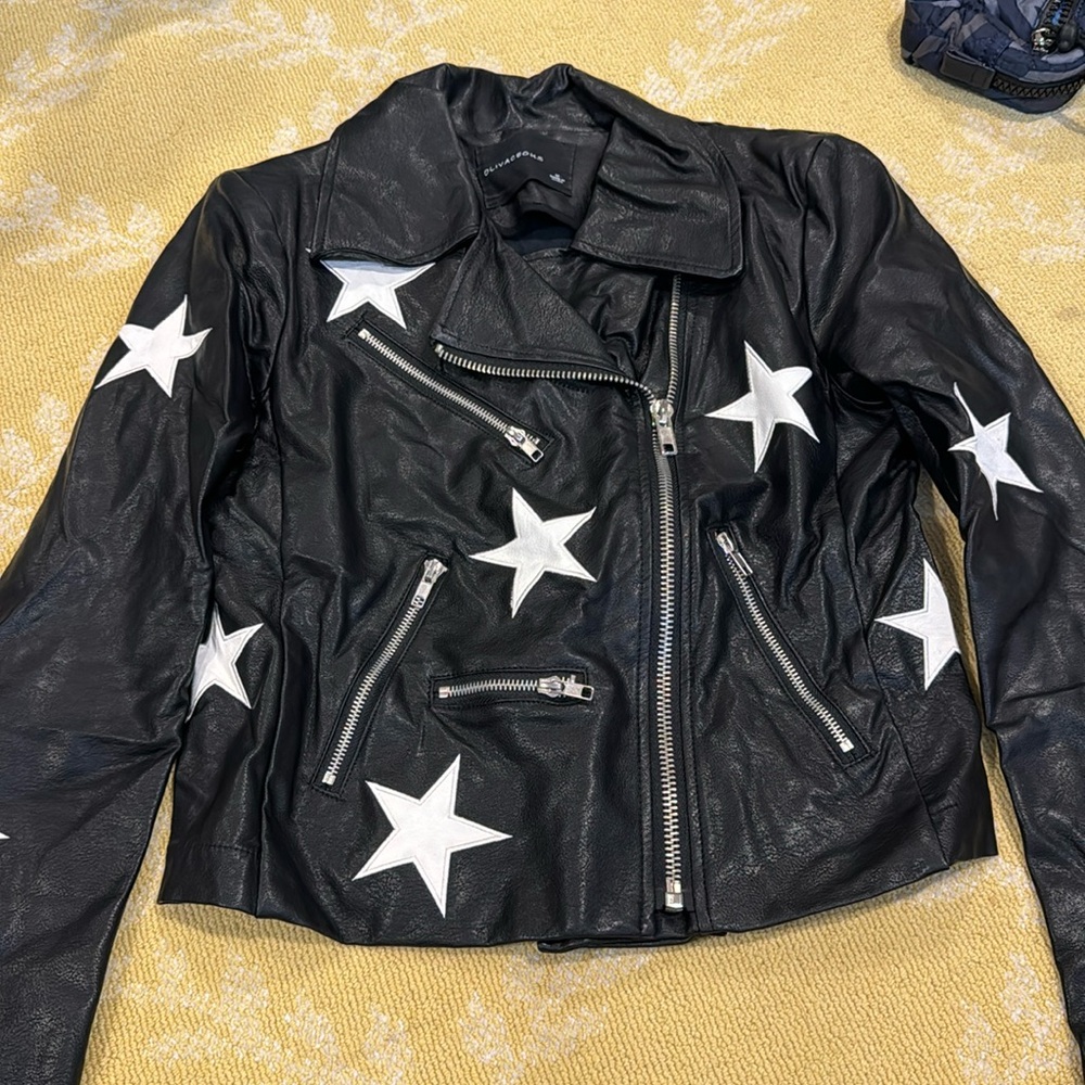 Olivaceuous star leather jacket